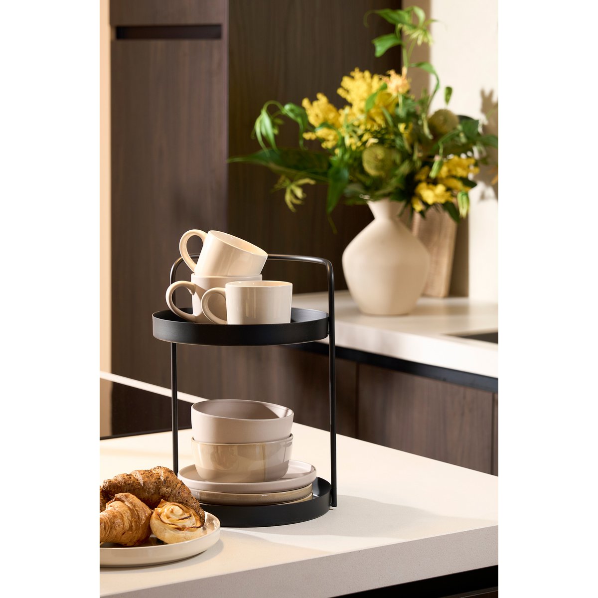 Stanli Etagère 2-Laags - H35 x Ø25 cm - Metaal - Zwart