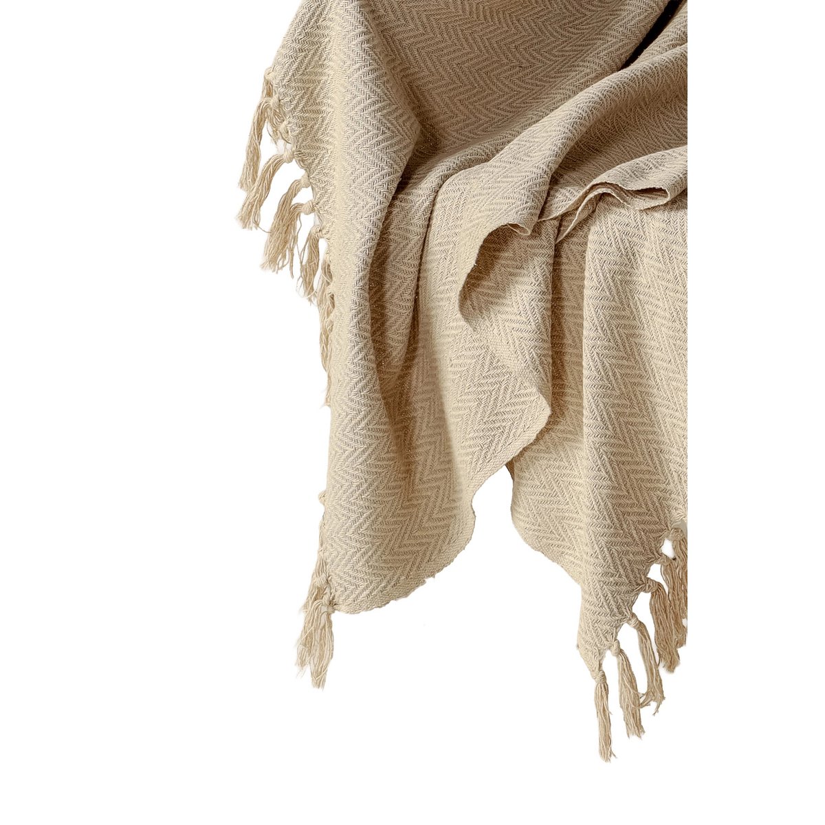 Warm Beige Plaid / Sofa Throw – Soft with Fringes – 130x150 cm