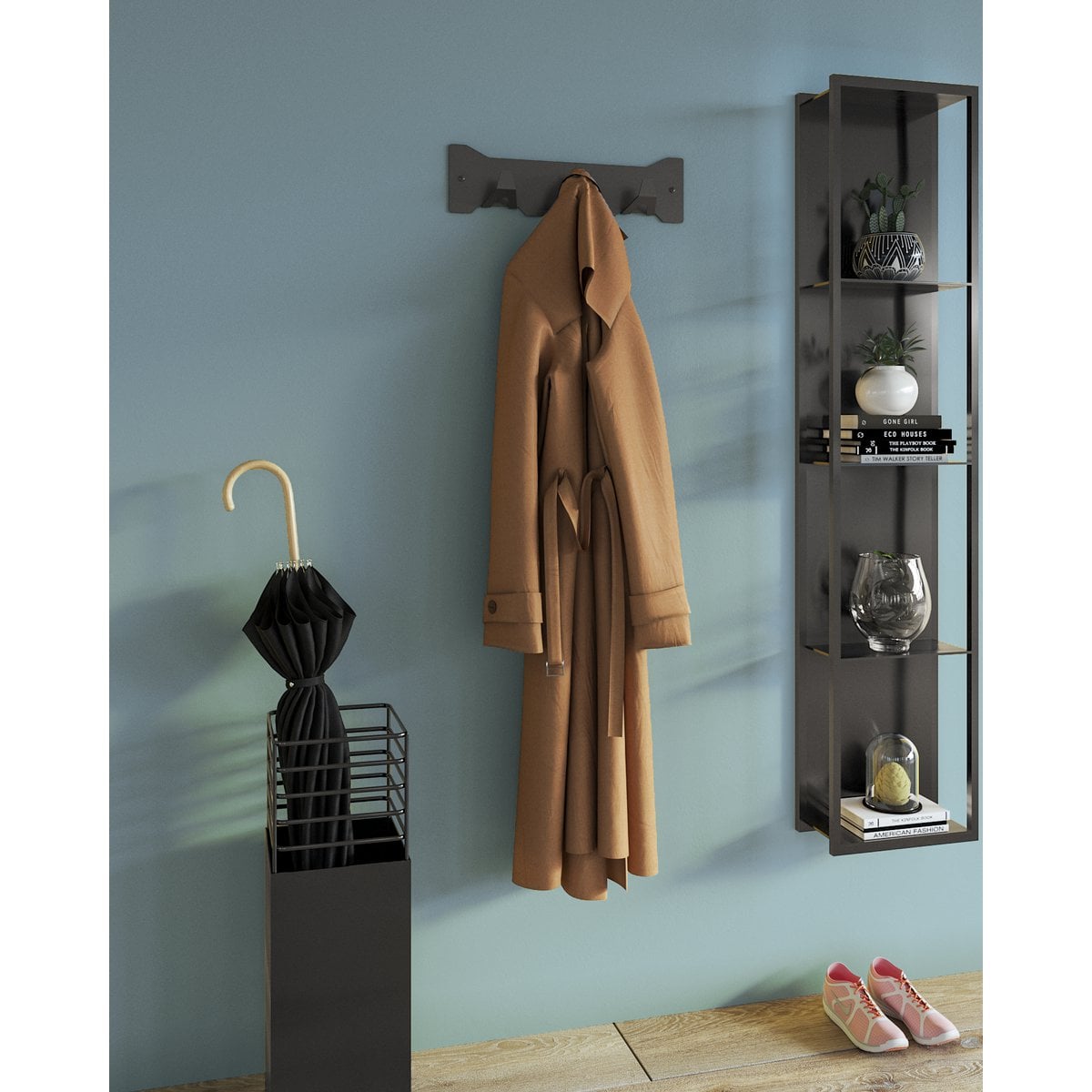 Gorillz Triangle Three Industriële Wandkapstok 3 Kapstokhaken- Zwart