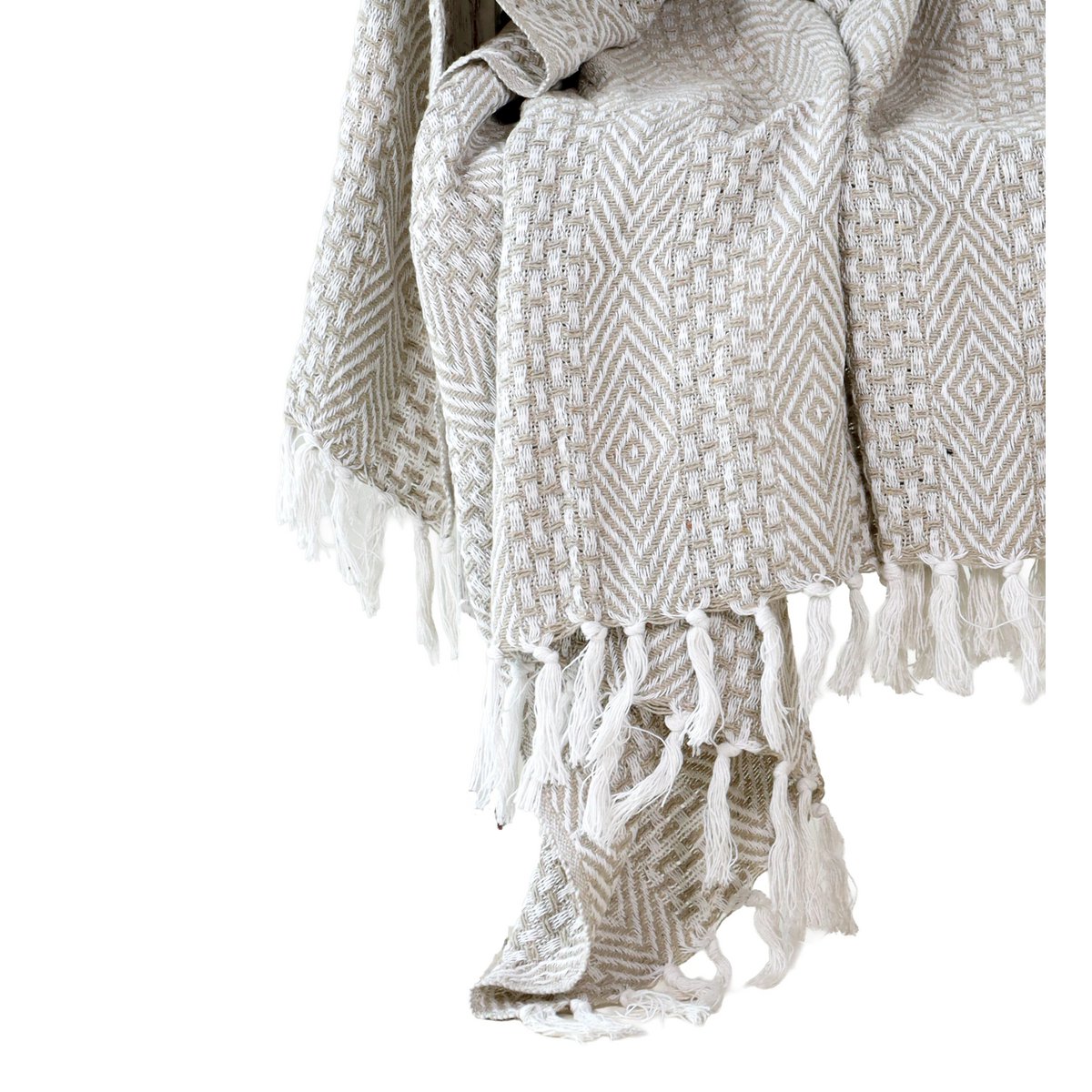 Light Grey Plaid / Sofa Throw – Patterned with Fringes – 125x160 cm