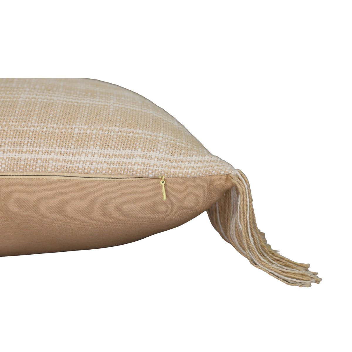 Warm Beige – Cushion Cover / Kussenhoes – Handwoven with Fringes – 30×50 cm
