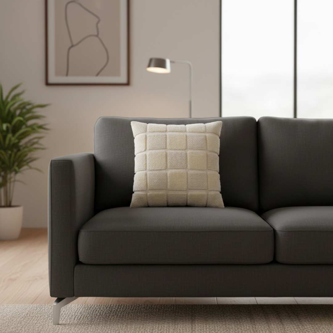 Beige – Cushion Cover / Kussenhoes – Block Pattern with Texture – 45×45 cm