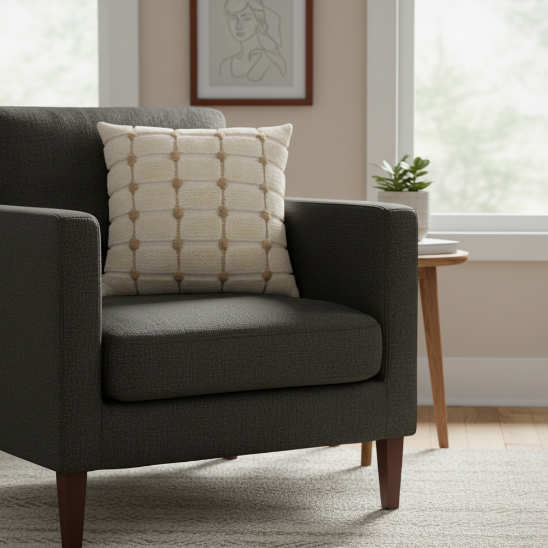 Natural Cream – Cushion Cover / Kussenhoes – Tufted Check Pattern – 45×45 cm