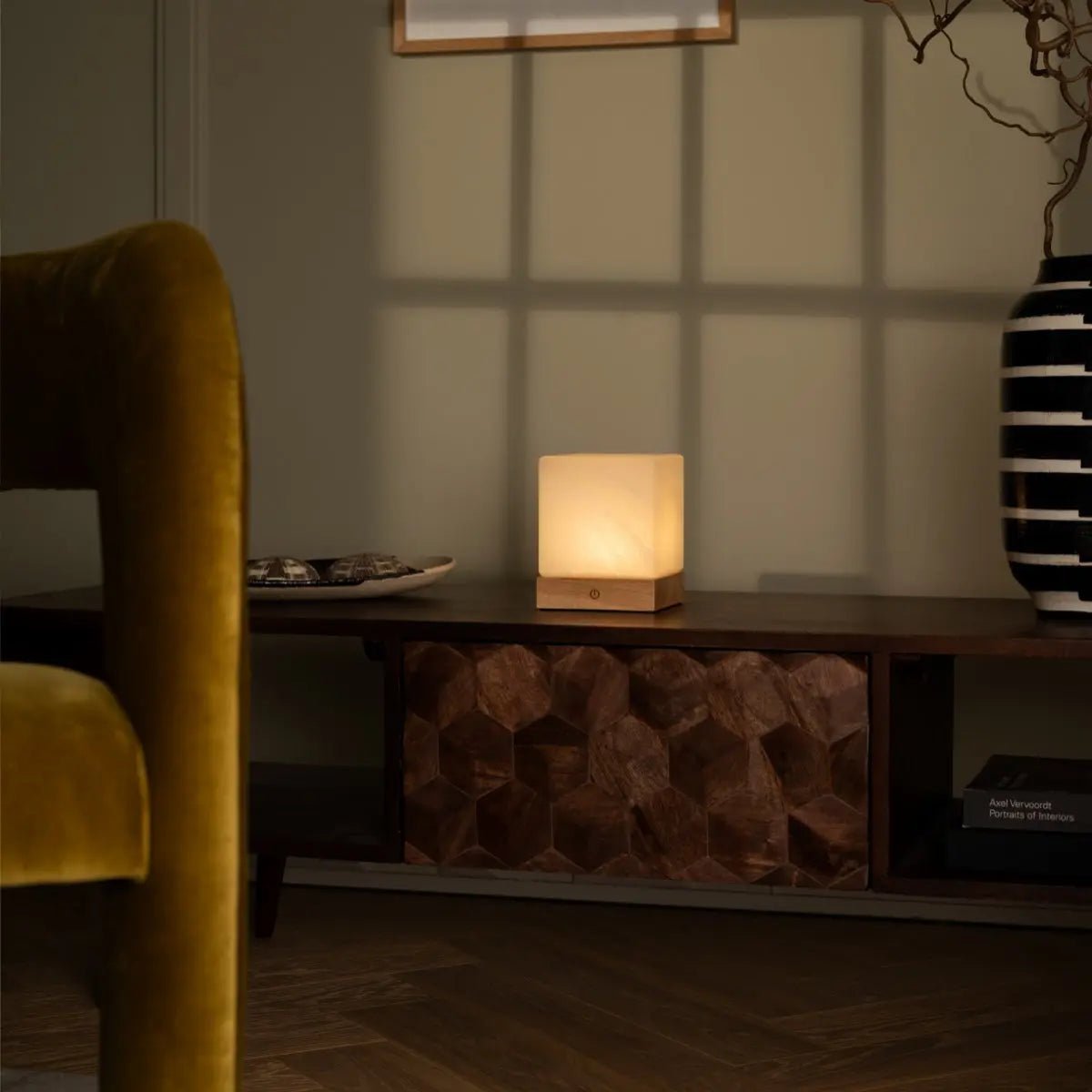 YCE Oplaadbare Tafellamp – Houten Designlamp met Matglas