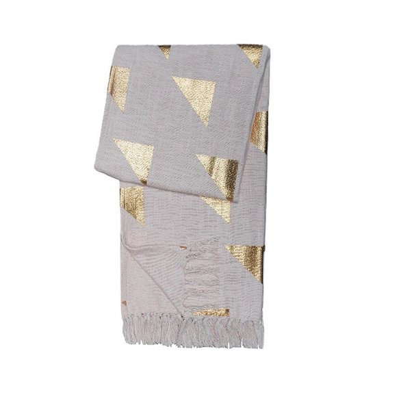 Peach Boho Plaid / Sofa Throw – Geometric Pattern with Fringes – 130×170 cm