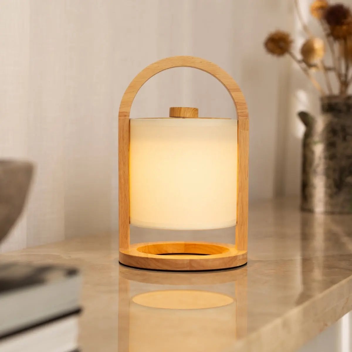 River Lichtbruin Oplaadbare Tafellamp – Rubberhout & Linnenmix – Draadloos – Dimbaar – IP44