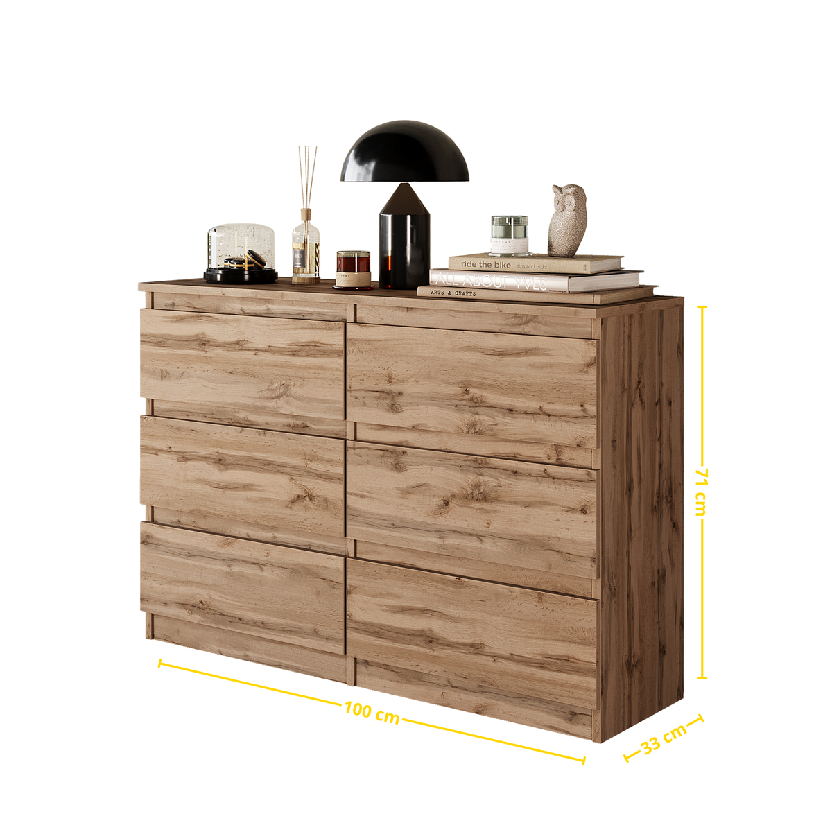 ARNOLD Dressoir / Sideboard met 6 Laden – Wotan Eiken, MFC, H71 × B100 × D33 cm