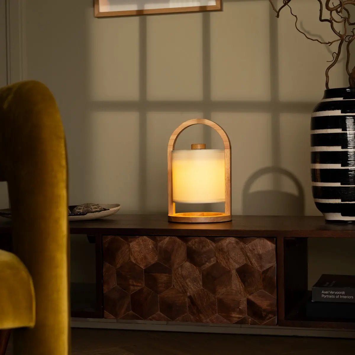River Lichtbruin Oplaadbare Tafellamp – Rubberhout & Linnenmix – Draadloos – Dimbaar – IP44