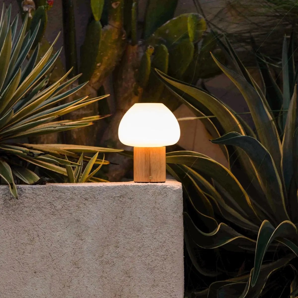 Fynn Lichtbruin Oplaadbare Tafellamp – Rubberhout & Matglas – Draadloos – Dimbaar – IP44
