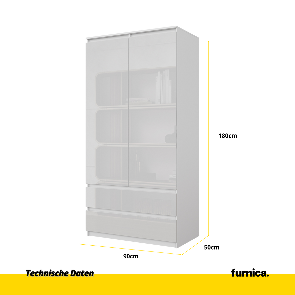 MARIUS Kledingkast 90 x 180 x 50 cm – 2 Deuren & 2 Lades, Mat Wit & Hoogglans Wit
