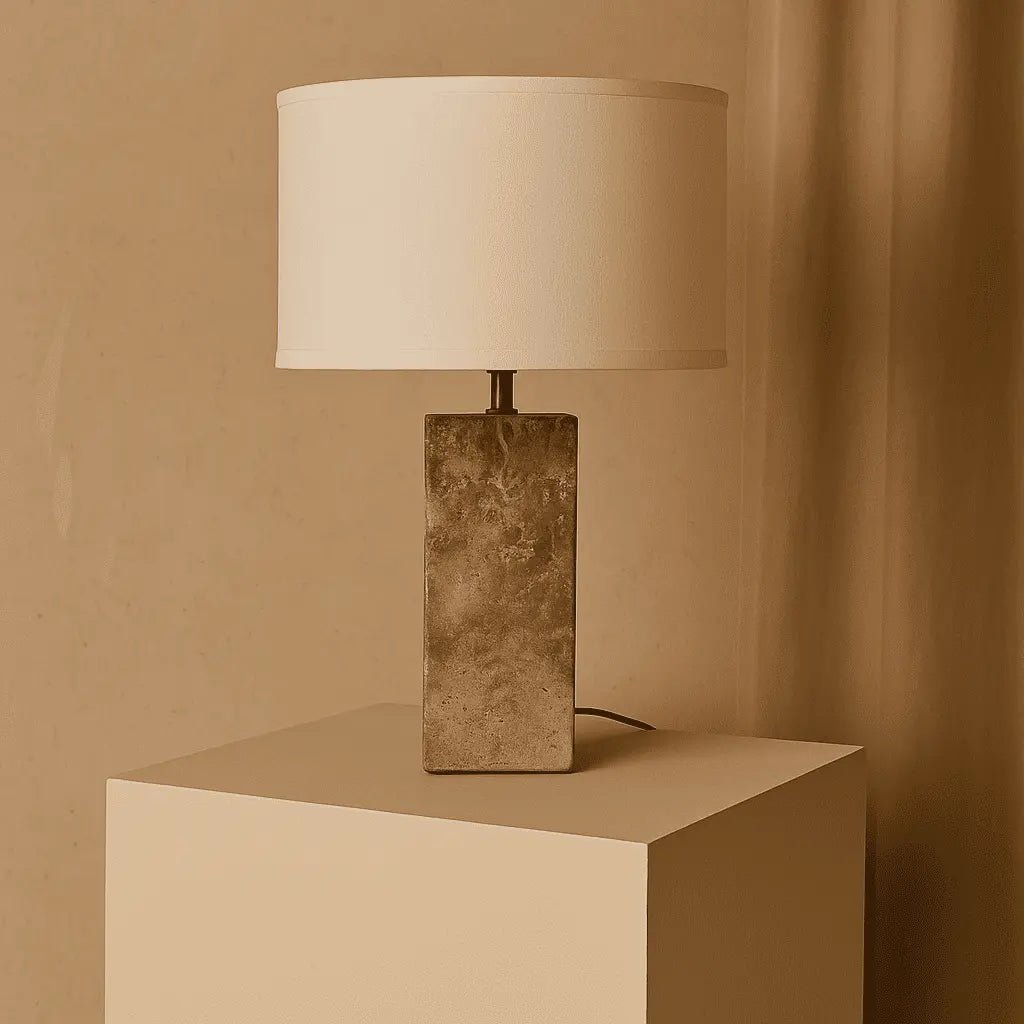 Rosie Tafellamp – Travertijn & Katoen – Beige/Wit – Moderne Design Lamp
