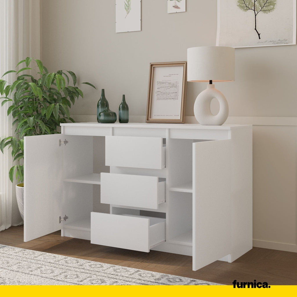 WALDO Dressoir 120 x 75 x 35 cm – Sideboard met 2 Deuren & 3 Laden, Mat Wit, Opbergkast