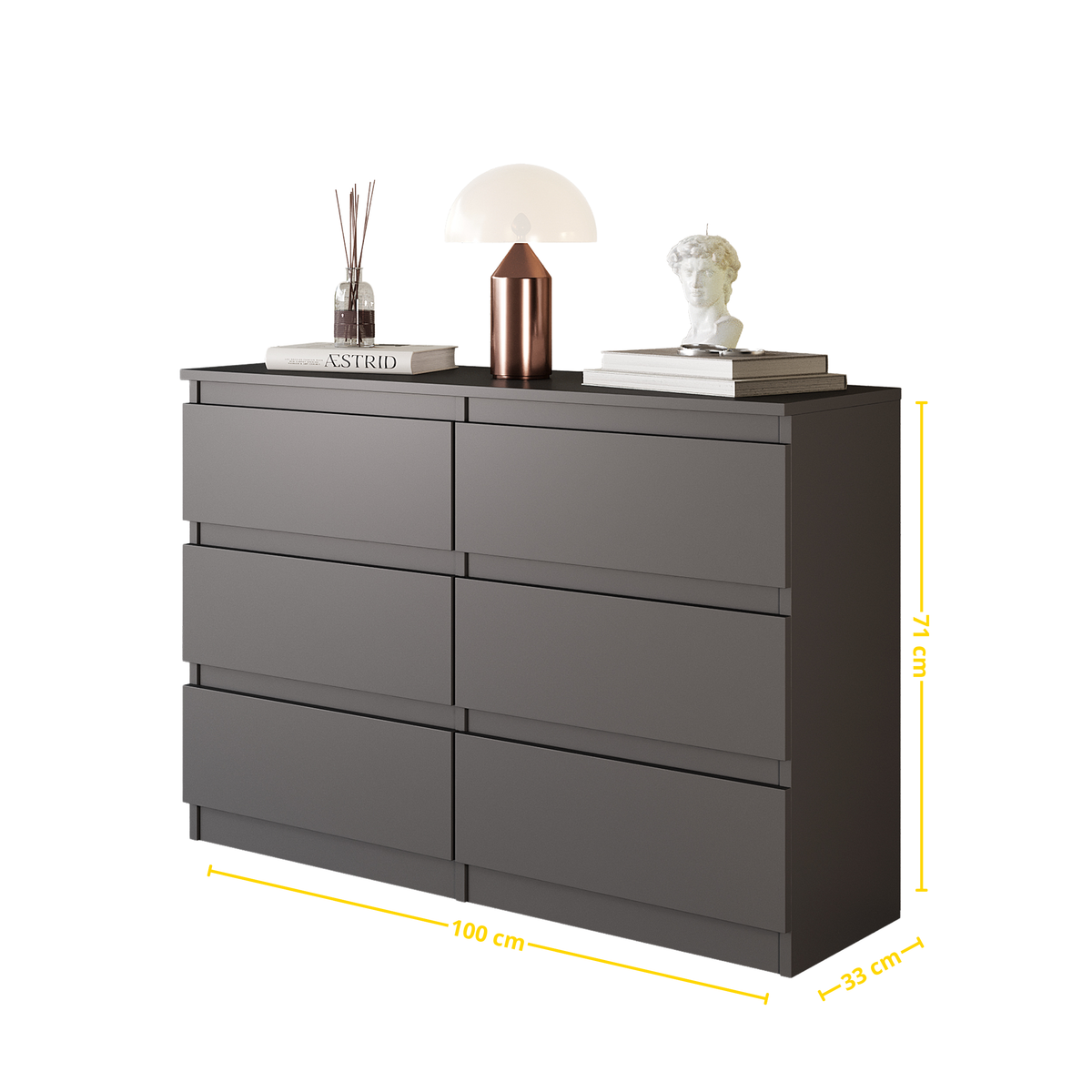DIRK Ladekast 100 x 71 x 33 cm – Dressoir met 6 Lades, Antracietgrijs, MFC Opbergkast
