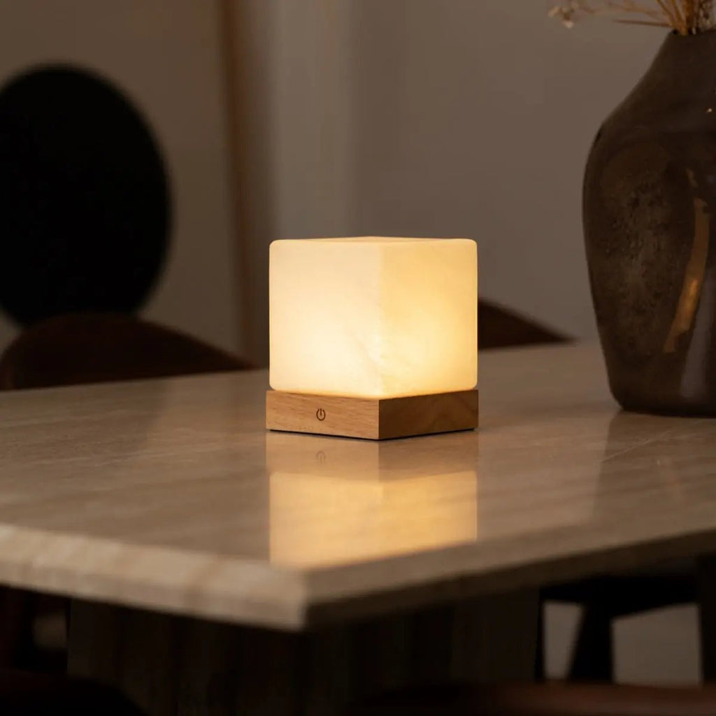 YCE Oplaadbare Tafellamp – Houten Designlamp met Matglas