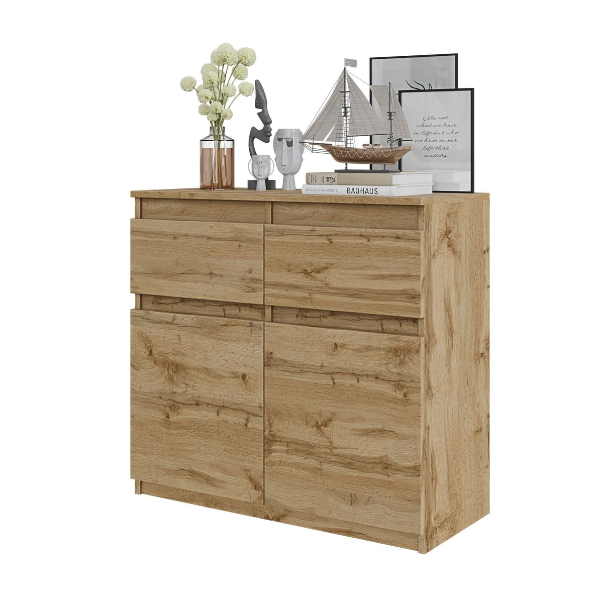 MARK – Kommode Dressoir met 2 Laden & 2 Deuren – Wotan Eikenhout – H75 x B80 x D35 cm