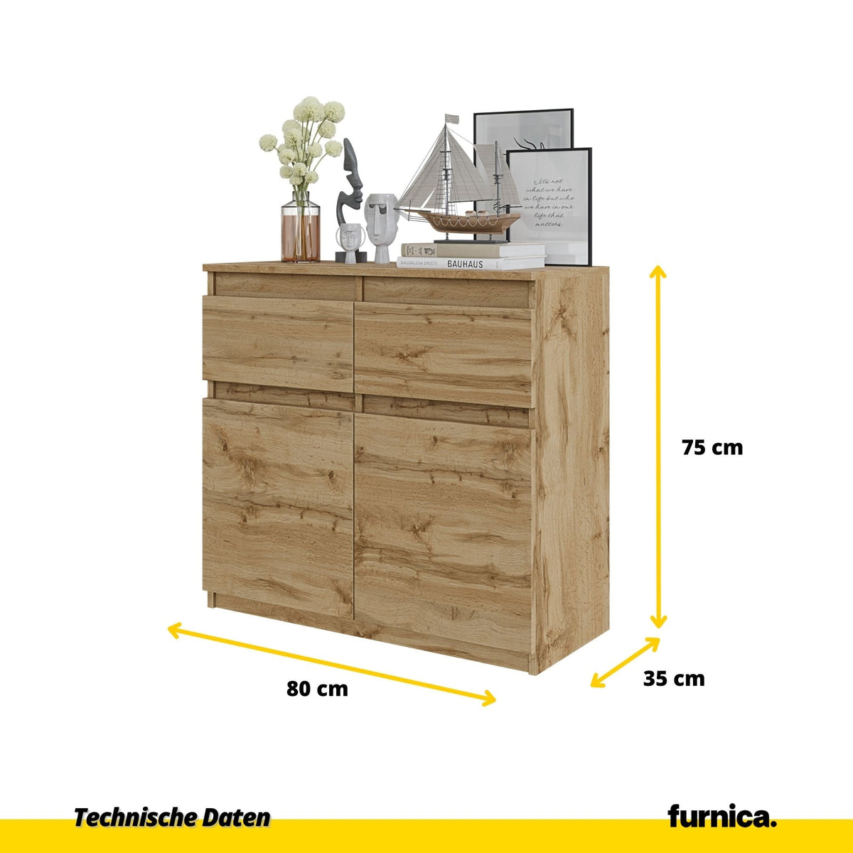 MARK – Kommode Dressoir met 2 Laden & 2 Deuren – Wotan Eikenhout – H75 x B80 x D35 cm