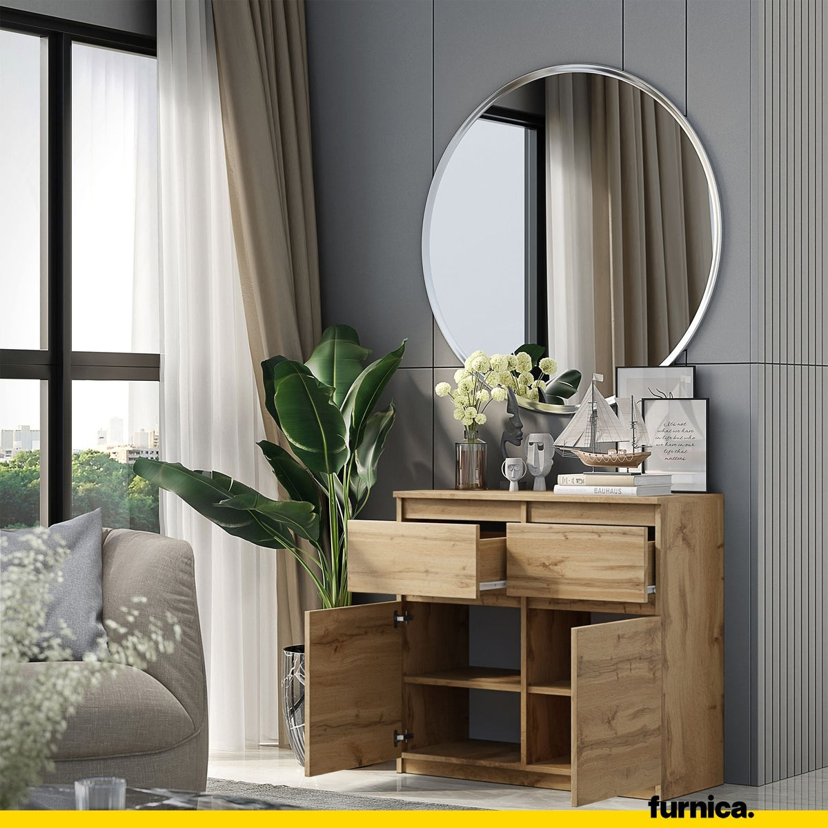 MARK – Kommode Dressoir met 2 Laden & 2 Deuren – Wotan Eikenhout – H75 x B80 x D35 cm