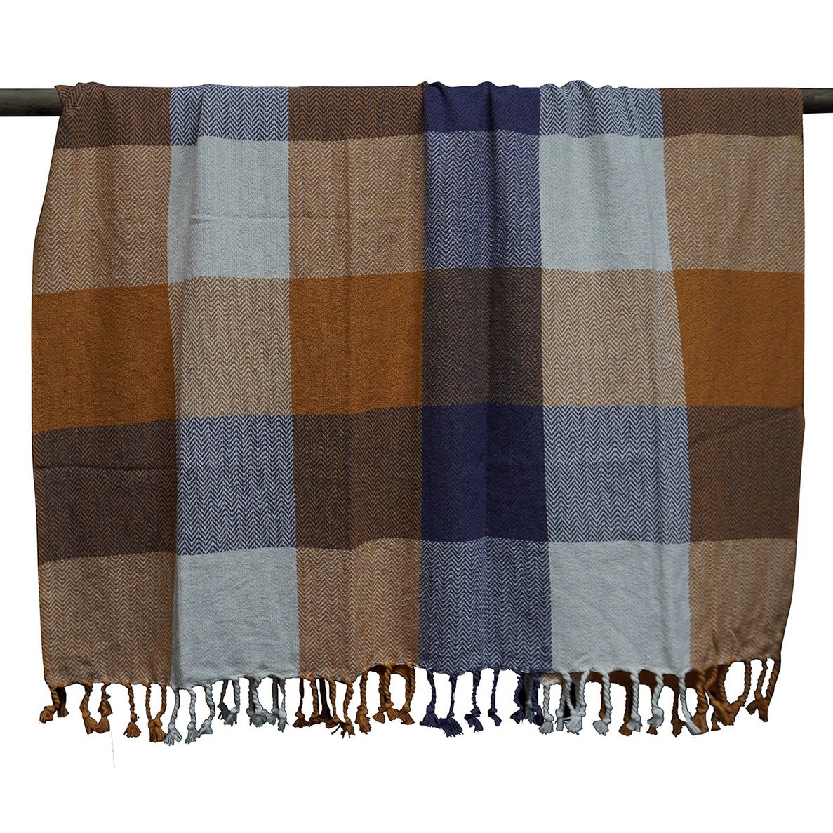 Multicolour Checked Plaid / Sofa Throw – Stylish Throw with Fringes – 130×170 cm