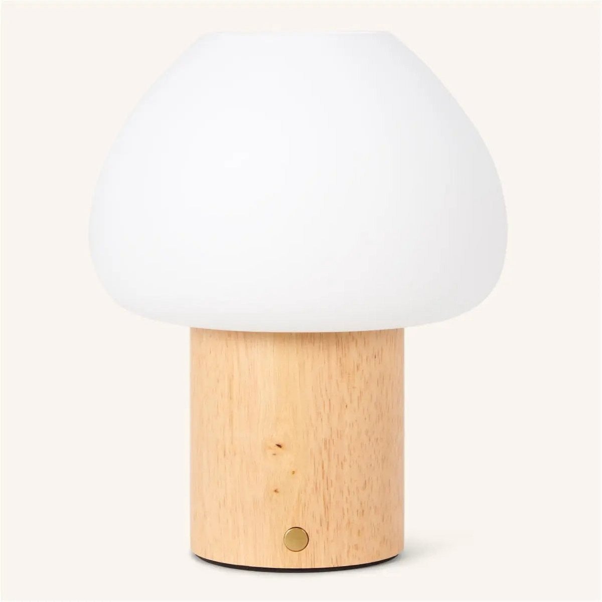 Fynn Lichtbruin Oplaadbare Tafellamp – Rubberhout & Matglas – Draadloos – Dimbaar – IP44