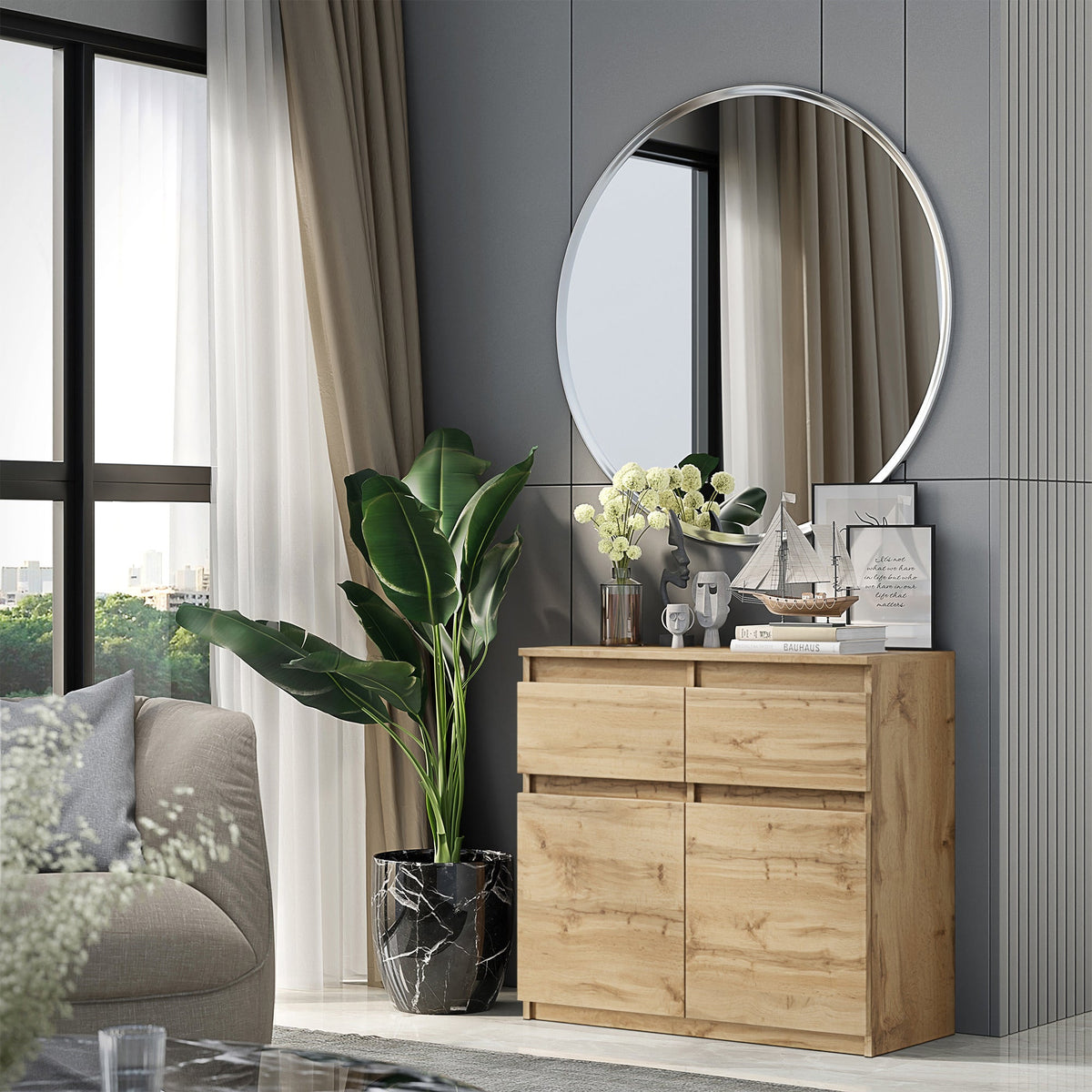 MARK – Kommode Dressoir met 2 Laden & 2 Deuren – Wotan Eikenhout – H75 x B80 x D35 cm