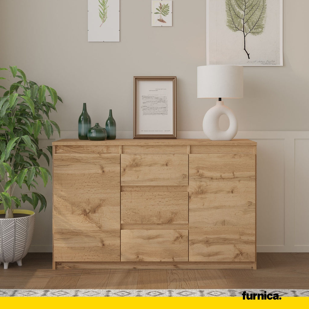LUITZEN Dressoir 120 x 75 x 35 cm – Sideboard met 2 Deuren & 3 Laden, Wotan Eiken, Opbergkast
