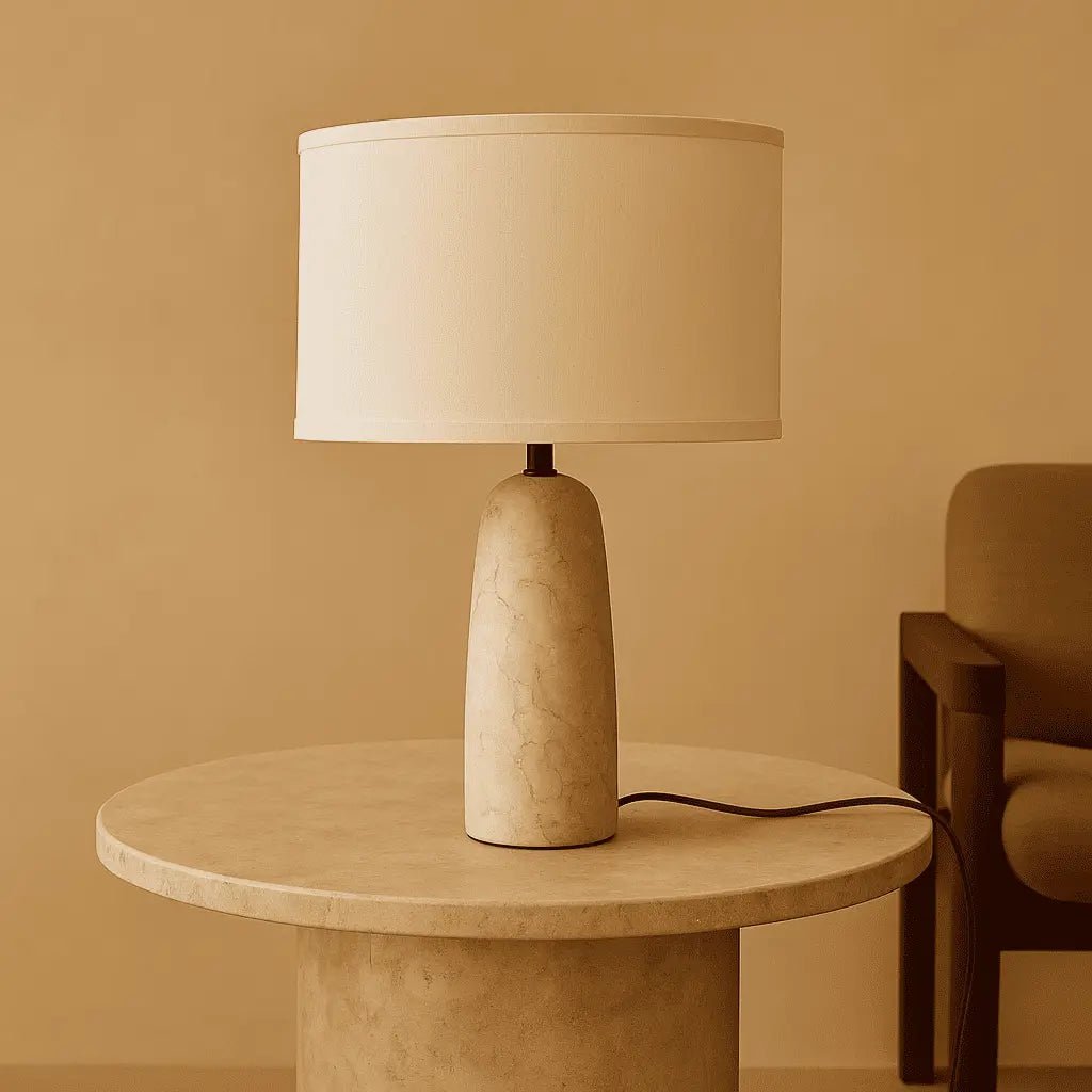 Charlotte Marmeren Tafellamp – Luxe Lamp met Katoenen Lampenkap