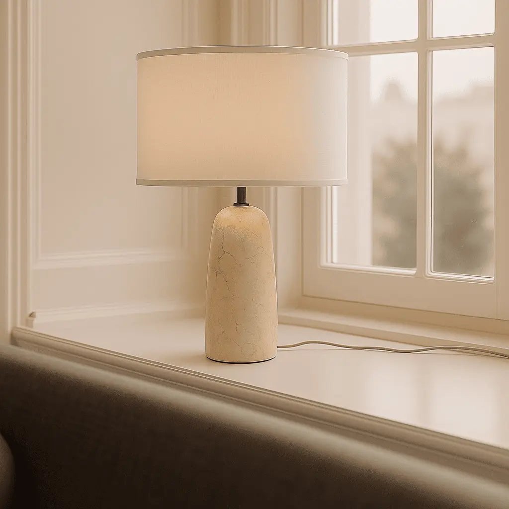 Charlotte Marmeren Tafellamp – Luxe Lamp met Katoenen Lampenkap