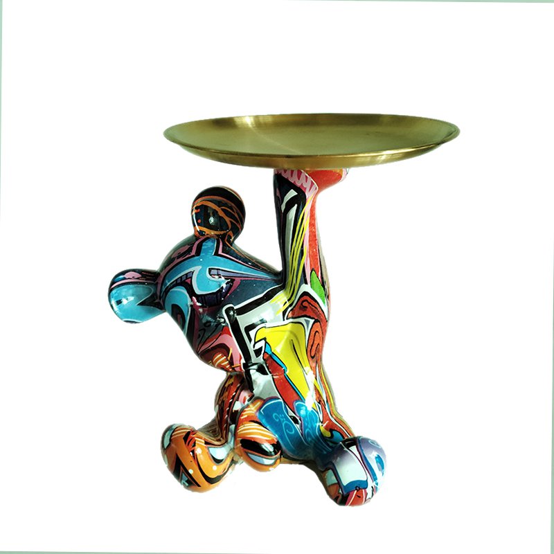 Beer met Dienblad Decoratie – Polyresin Opbergbeeld