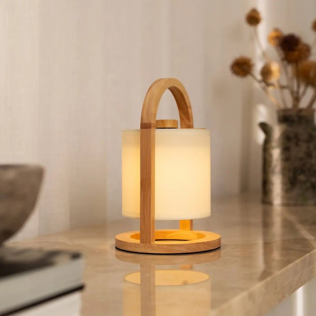 River Lichtbruin Oplaadbare Tafellamp – Rubberhout & Linnenmix – Draadloos – Dimbaar – IP44