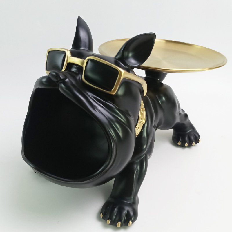 Bulldog met Dienblad Decoratie – Polyresin Opbergbeeld