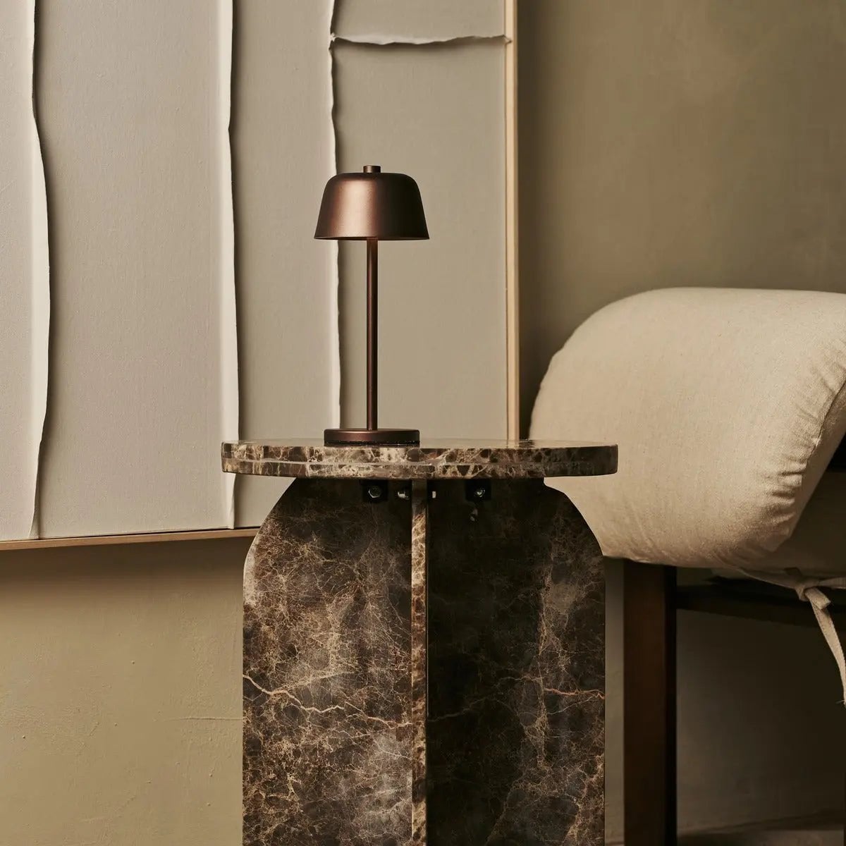 Anton Oplaadbare Tafellamp – Espresso bruin – Metaal & Aluminium – Draadloos – Dimbaar