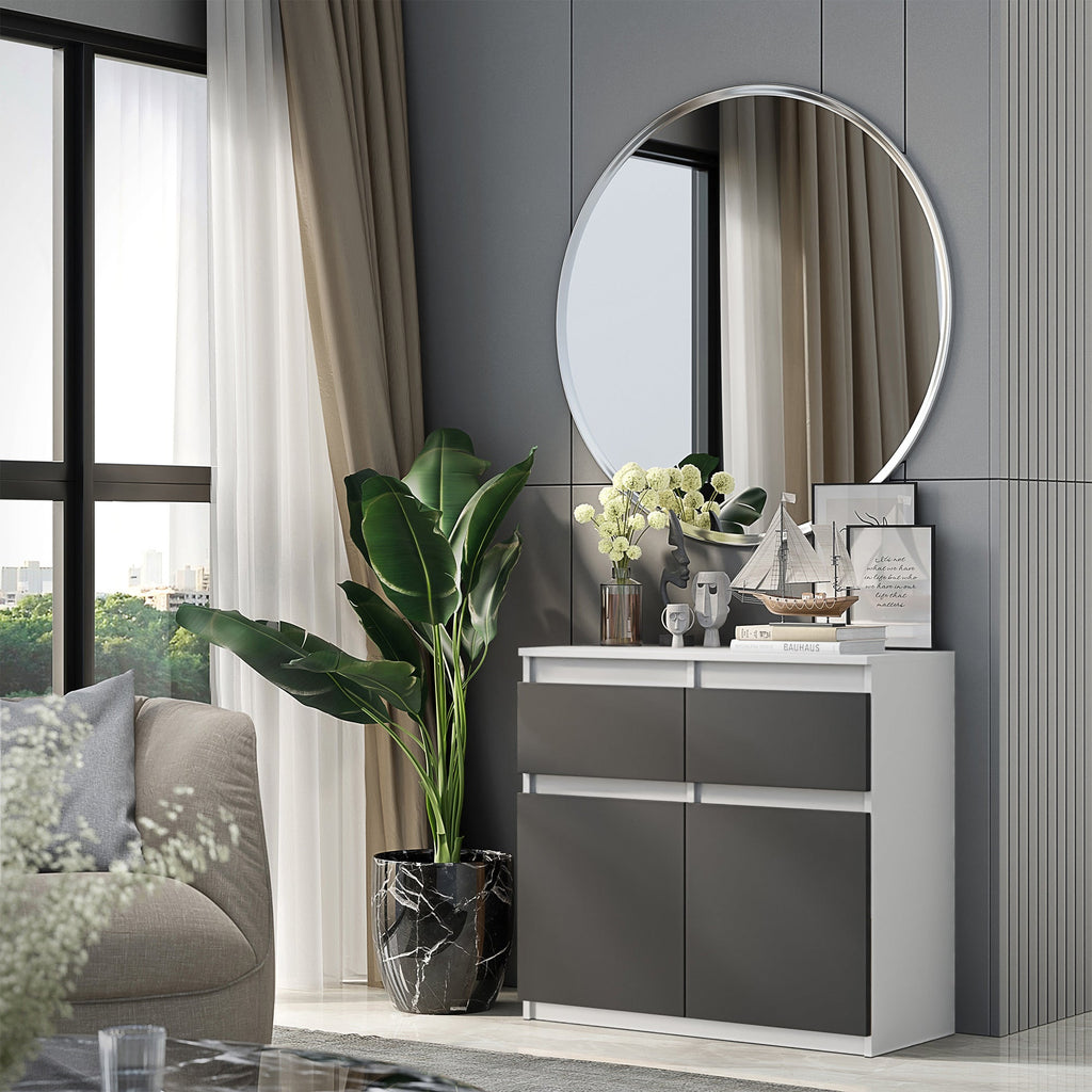 EGBERT Dressoir 80 x 75 x 35 cm – Sideboard met 2 Deuren & 2 Laden, Mat Wit & Antracietgrijs, Opbergkast