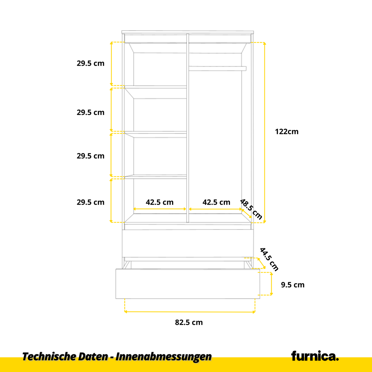 DIERK Kledingkast 90 x 180 x 50 cm – 2 Deuren & 2 Lades, Mat Wit & Wotan Eiken