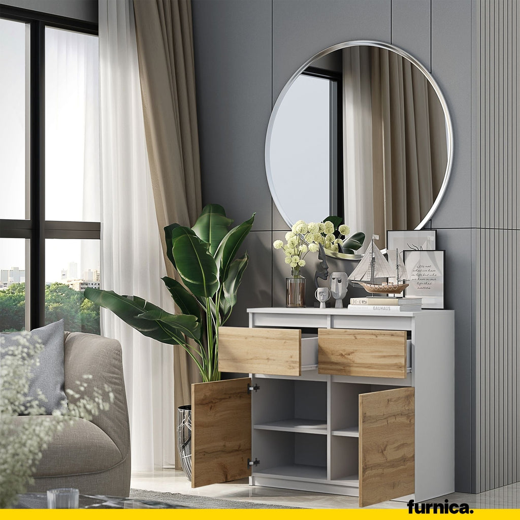 ZEGER – Kommode Dressoir met 2 Laden & 2 Deuren – Mat Wit / Wotan Eikenhoutlook – H75 x B80 x D35 cm