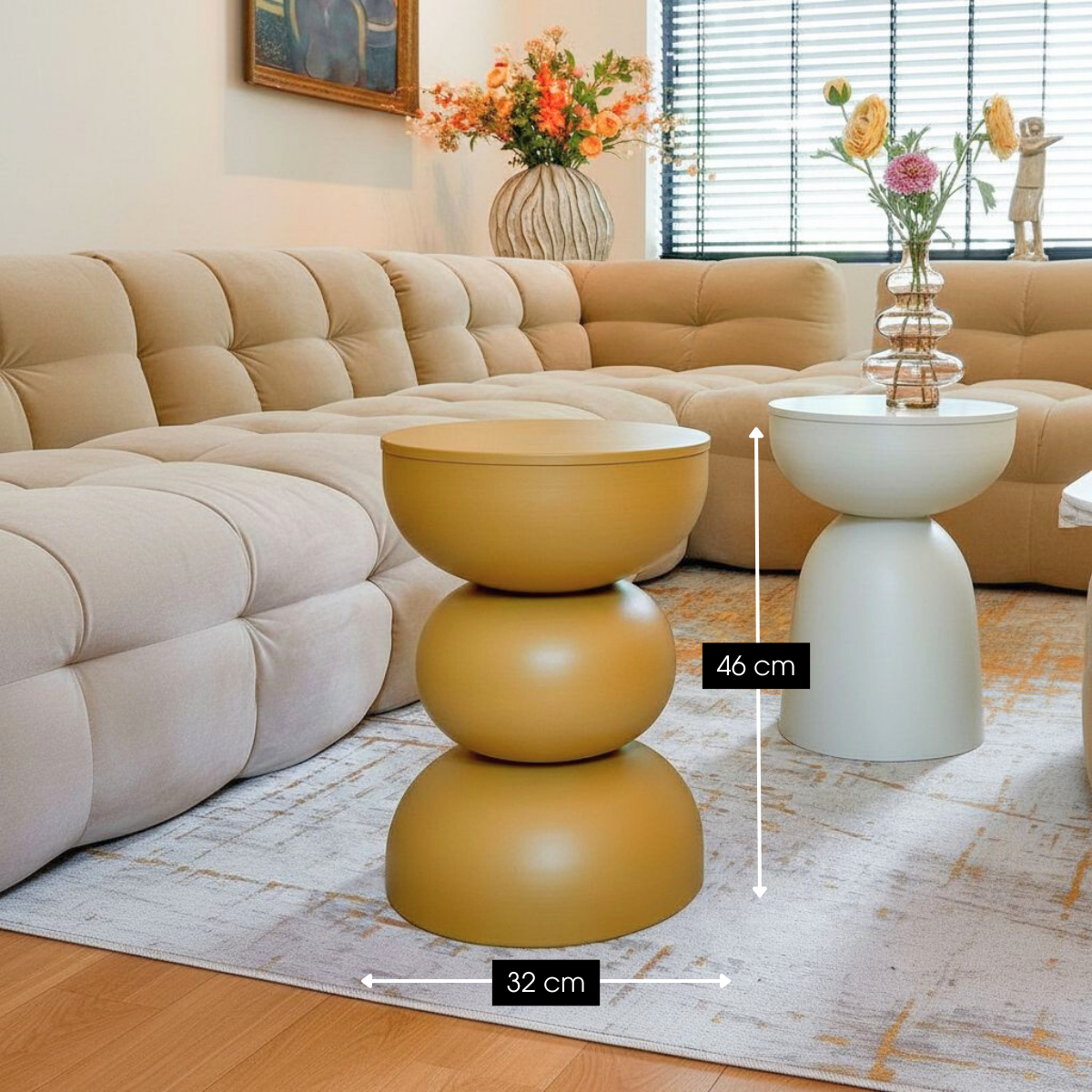 Luna Bijzettafel – Beige – IJzer – Ronde Moderne Bijzettafel