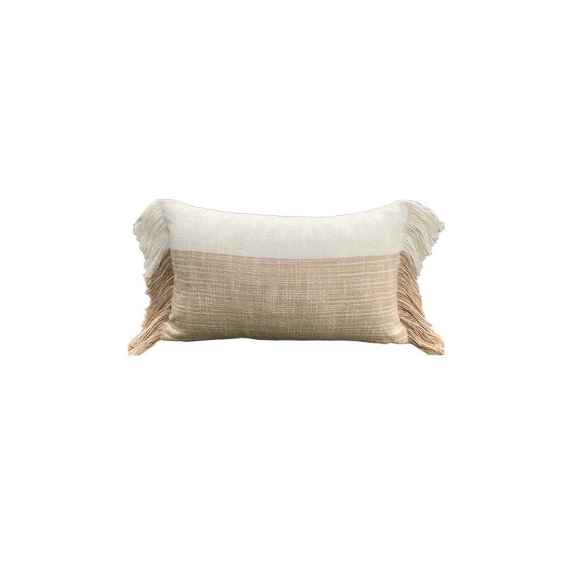 Warm Beige – Cushion Cover / Kussenhoes – Handwoven with Fringes – 30×50 cm