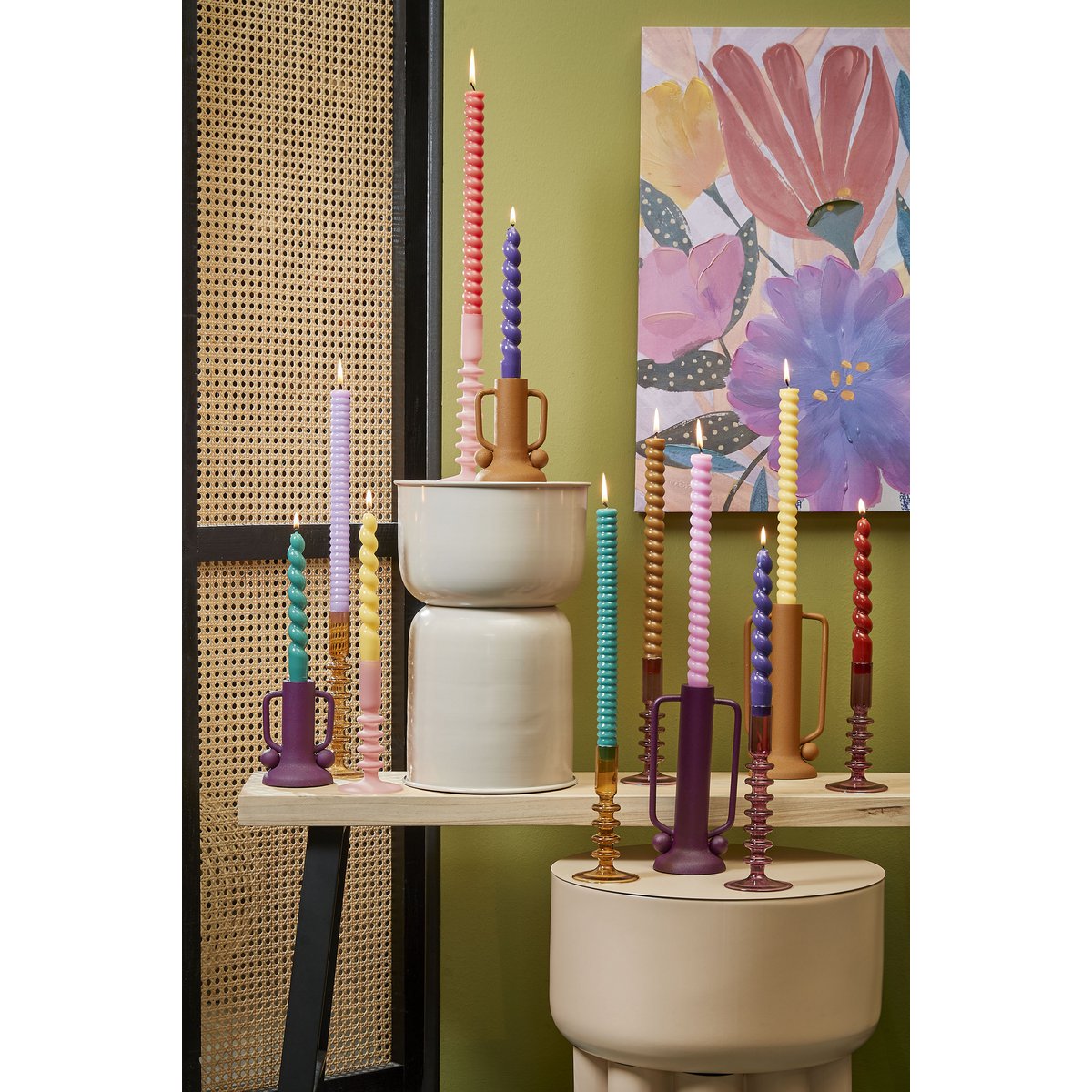 Mica Decorations Agios Kandelaar - H20 x Ø8 cm - Glas - Bruin