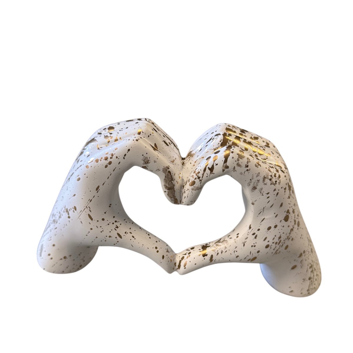 Polyresin hand hart witgouden splash