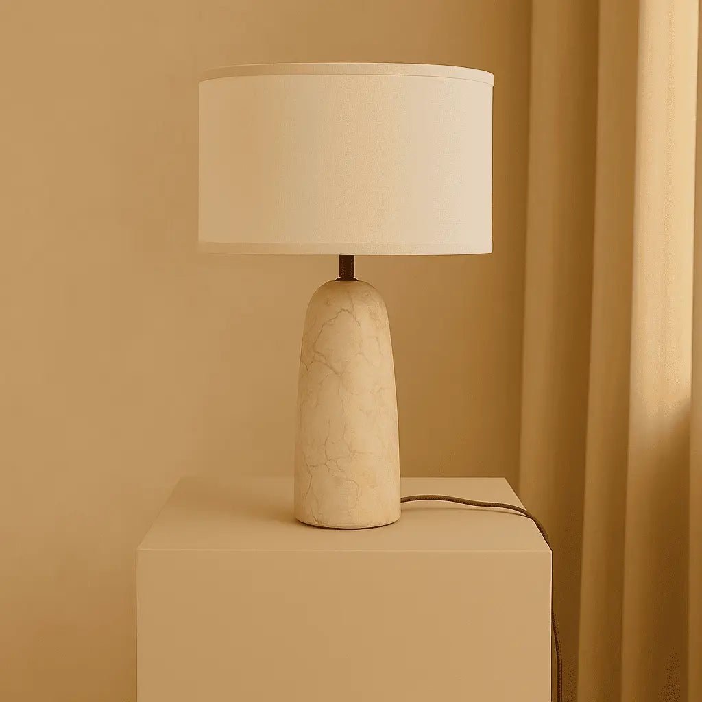 Charlotte Marmeren Tafellamp – Luxe Lamp met Katoenen Lampenkap