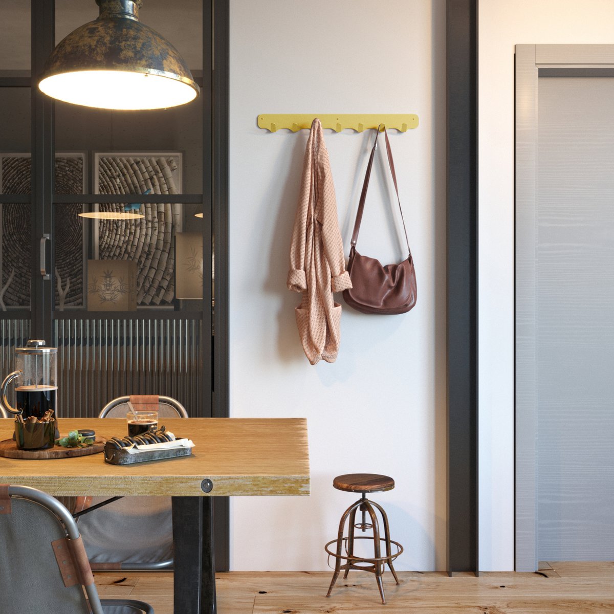Rounded Seven Wandkapstok – Metaal – 7 Haken Industrieel