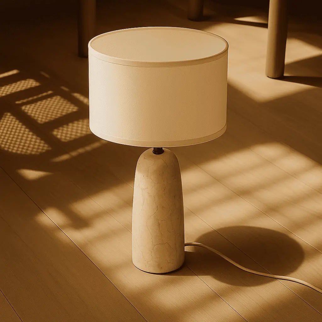 Charlotte Marmeren Tafellamp – Luxe Lamp met Katoenen Lampenkap
