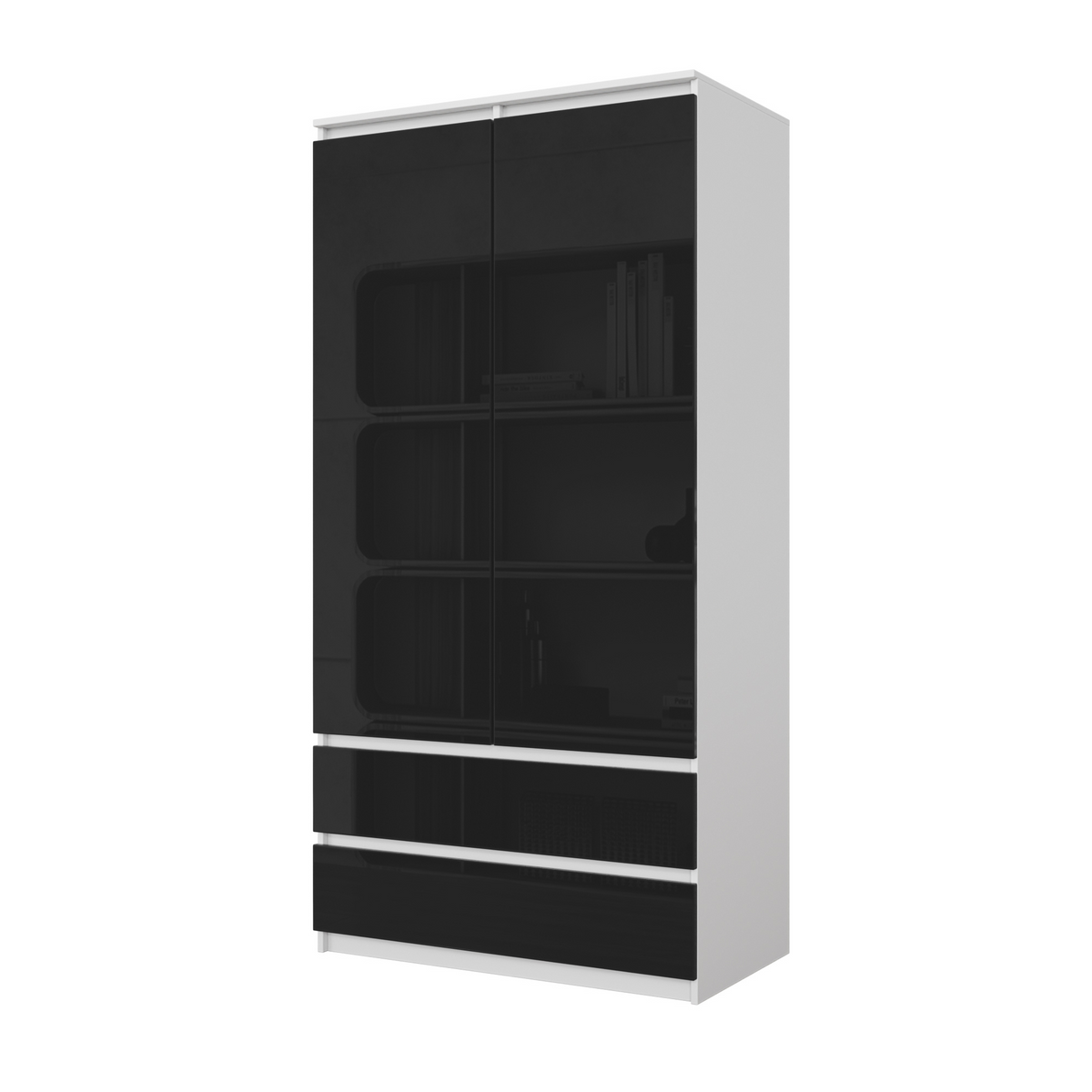 REINIER Kledingkast 90 x 180 x 50 cm – 2 Deuren & 2 Lades, Mat Wit & Hoogglans Zwart