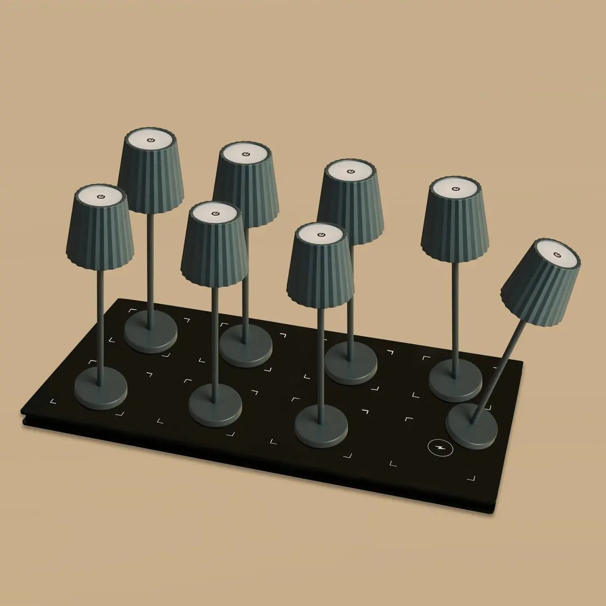 Combiset Professioneel | 8 x May steengrijze oplaadbare tafellampen en 1 x laadstation voor het Central Station