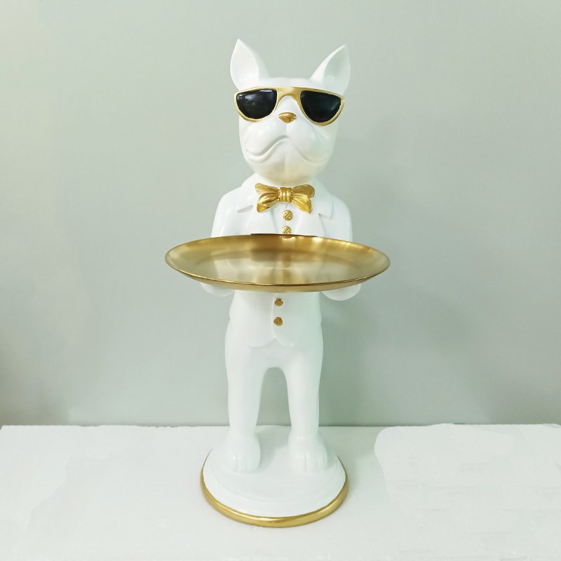 Bulldog met Dienblad Decoratie – Polyresin Designbeeld