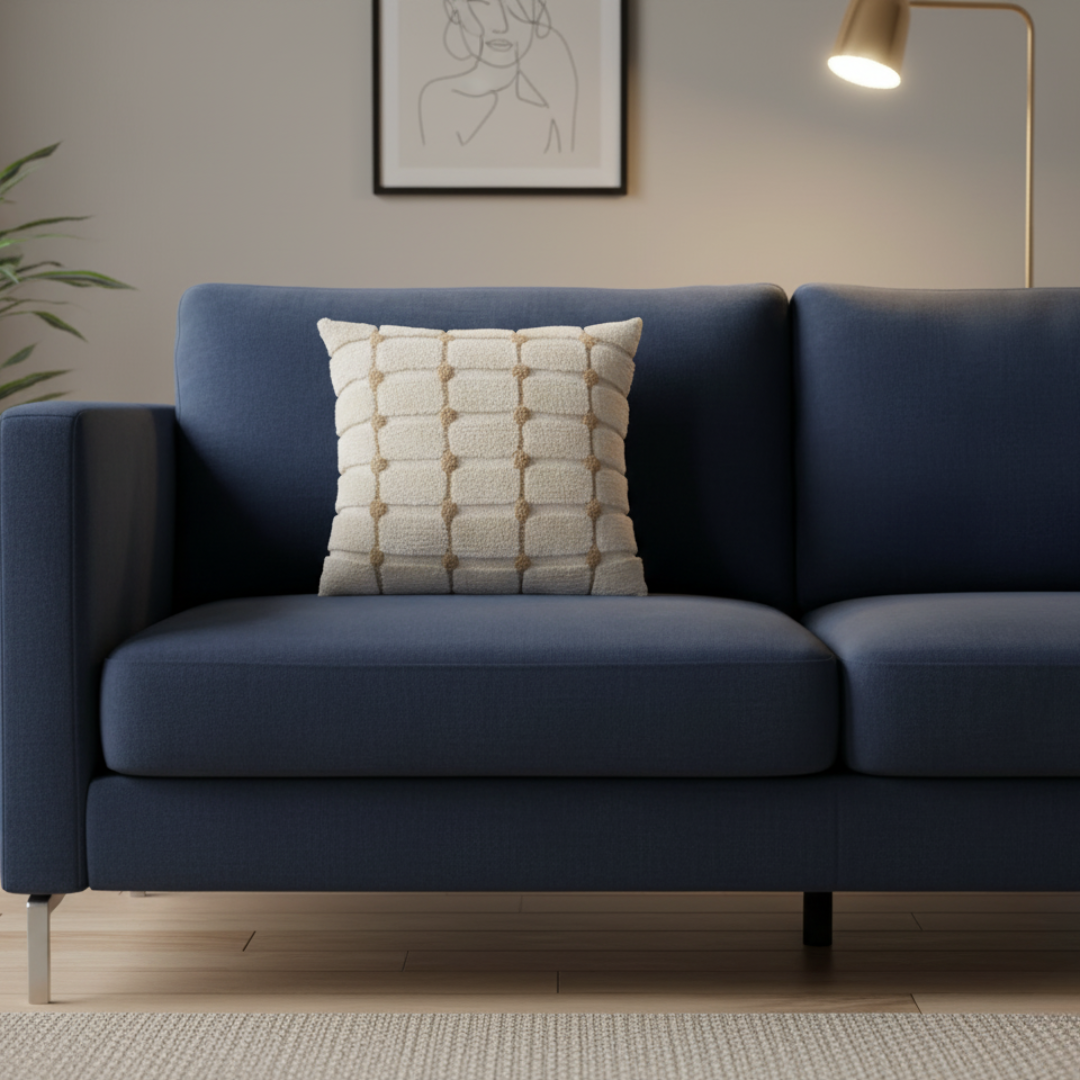 Natural Cream – Cushion Cover / Kussenhoes – Tufted Check Pattern – 45×45 cm