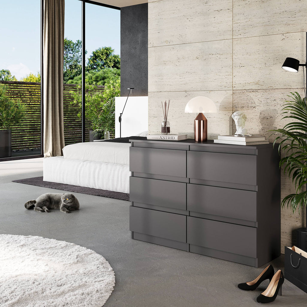 DIRK Ladekast 100 x 71 x 33 cm – Dressoir met 6 Lades, Antracietgrijs, MFC Opbergkast