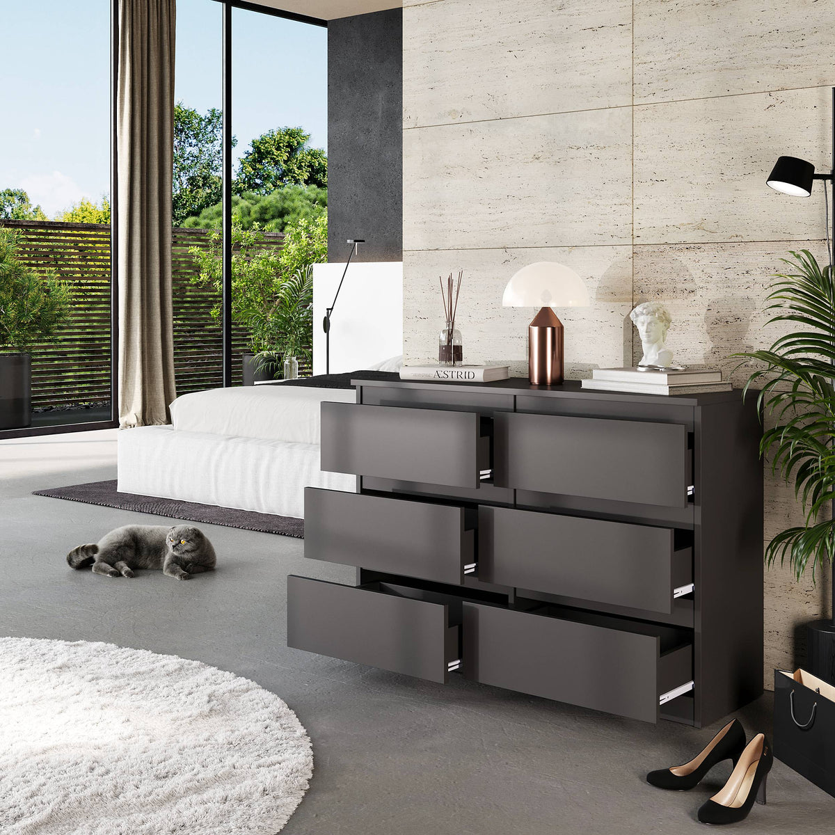 DIRK Ladekast 100 x 71 x 33 cm – Dressoir met 6 Lades, Antracietgrijs, MFC Opbergkast
