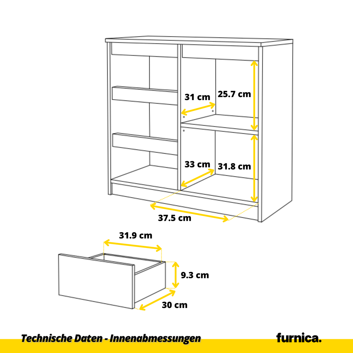 EVERT Dressoir 80 x 75 x 35 cm – Sideboard met 1 Deur & 3 Laden, Wotan Eiken & Antracietgrijs, Opbergkast