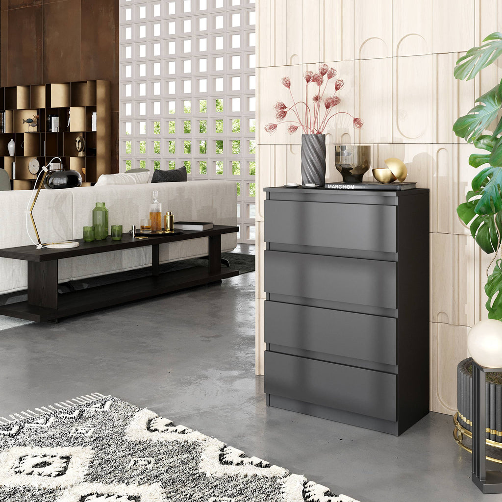 JORREN Ladekast 60 x 92 x 33 cm – Dressoir met 4 Lades, Antracietgrijs, MFC Opbergkast