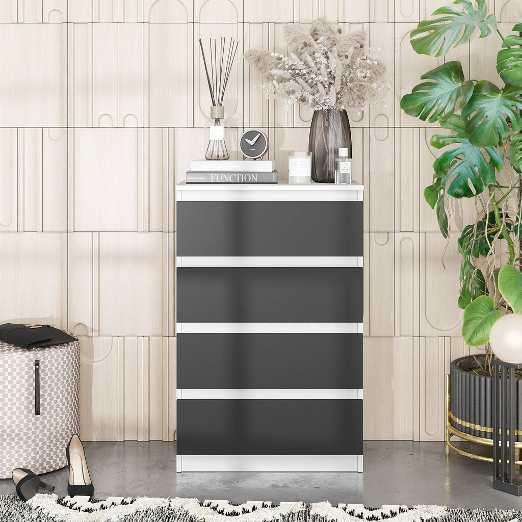 NOAH Dressoir / Sideboard met 4 Laden – Wit Mat / Antraciet, MFC, H92 × B60 × D33 cm